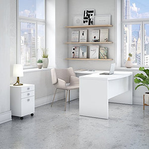 Office by kathy ireland Echo L Shaped Bow Front Desk with Mobile File Cabinet in Pure White