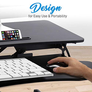 Height Adjustable Computer Desk Stand - Portable Computer Sit / Stand Desk with Quick Setup Pop-up Design, Stain-Resistant, Provides Spacious Work Area & No Assembly Required - Pyle PDRIS14