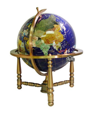 Unique Art 19-Inch Tall Blue Lapis Ocean Table Top Gemstone World Globe with Copper Stand