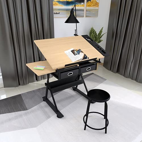 L-sister Perfect Embellishment Art and Craft Workstations, Writing, for Reading, Adjustable Height and Tiltable Table Top, Drawing Table with Stool and Storage Drawer Easy to Assemble