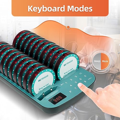 Retekess TD167F Long Range Pager System - 20 Coaster Pager for Restaurant, 800M Working Distance, Out of Range Alarm - Hotel, Club Buzzers