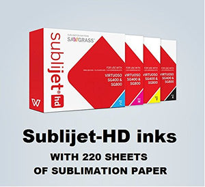 Sublijet HD Ink Cartridges for Sawgrass Virtuoso SG400 and SG800 Printers. Complete Set (CMYK). with 220 Sheets of Our Sublimation Paper Made in Japan.