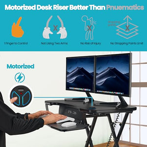 VERSADESK 48" Extra Wide Electric Standing Desk Converter, PowerPro Height Adjustable Sit to Stand Riser with Keyboard Tray, USB Charging Port, 80 lbs Capacity - Black