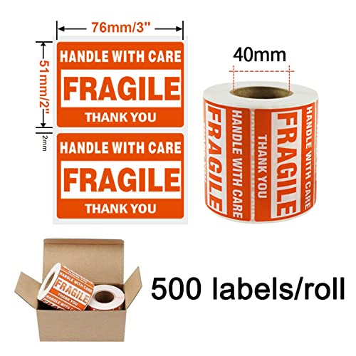SJPACK 40000 Fragile Stickers 80 Rolls 2" x 3" Fragile - Handle with Care - Thank You Shipping Labels Stickers (500 Labels / Roll)