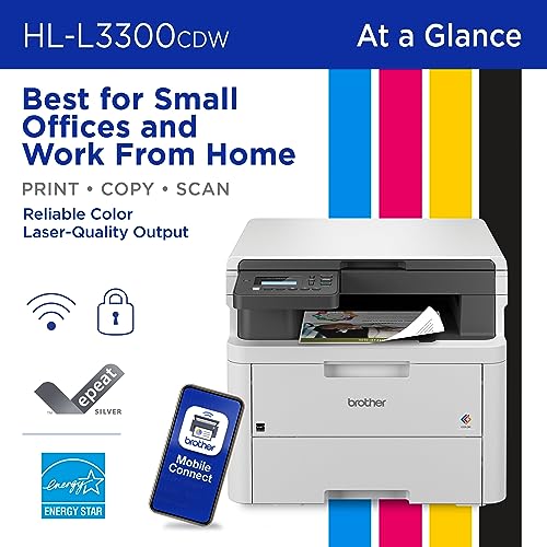 Brother HL-L3300CDW Wireless Color Multi-Function Printer with Laser Quality Output | Copy, Scan, Duplex, Mobile | 4 Month Refresh Subscription Trial | Amazon Dash Replenishment Ready