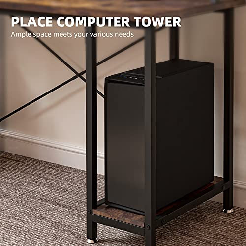 YITAHOME Computer Desk with 3 Storage Shelves, Writing Table with Double Layer for Monitor Stand, 55 inch Tabletop Workstation for Home Office Work Study, Rustic Brown