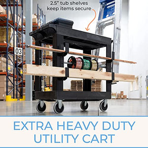 Stand Steady Tubstr 2 Shelf Utility Cart | Heavy Duty Service Cart | Holds 400 lbs. | Adjustable Storage Hooks | Tub Cart for Warehouse, Garage, School & Office (Black)