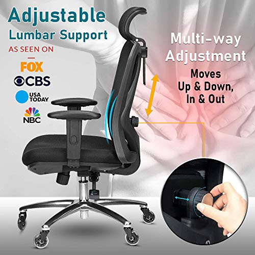 Duramont Ergonomic Adjustable Office Chair with Lumbar Support and Rollerblade Wheels - High Back with Breathable Mesh - Thick Seat Cushion - Adjustable Head & Arm Rests, Seat Height - Reclines