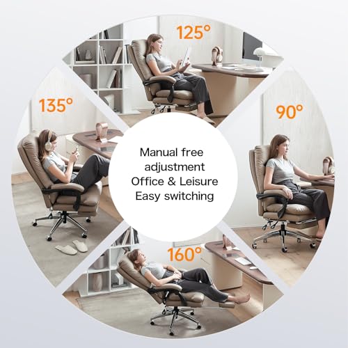 SOFTREST Ergonomic Executive Office Chair with Foot Rest - High Back, Reclining, Pu-Leather, Khaki