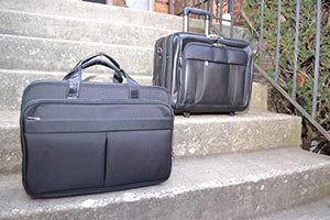 McKlein, R Series, Walton, Tech-Lite Ballistic Nylon, 17" Nylon Expandable Double Compartment Laptop Briefcase w/Removable Sleeve, Black (73985)