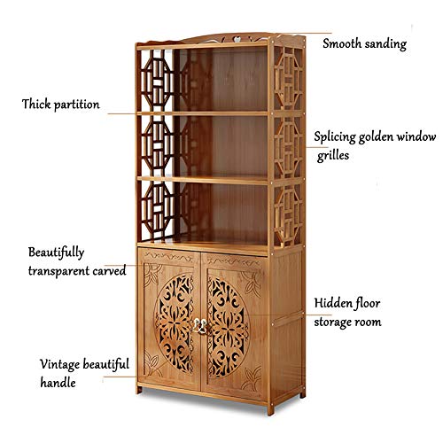 DULPLAY Wood en Bookcase with Doors,Thickened Floor-Standing Orchard Hills Library Easy Assembly Multifunctional Tall Bookshelf Storage Rack for Home -C 69x30x164cm(27x12x65inch)