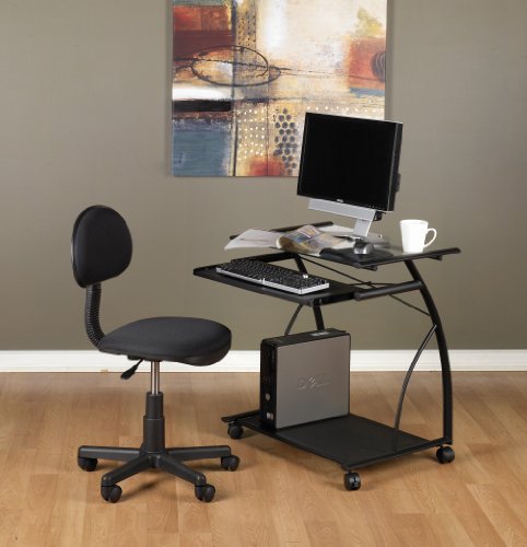 Calico Designs 50100 L-Shaped Computer Cart with Clear Glass, Black