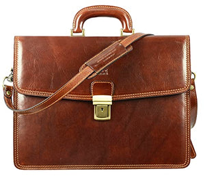 Full Grain Leather Briefcase Handmade Brown Laptop Bag Classic Style - Time Resistance