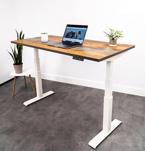 Direction Desk Electric Height Adjustable Standing Desk, Dual Motor, Commercial Grade - 72x24 (White Frame, Antique Bourbon Top)