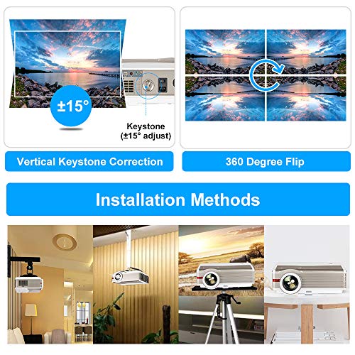 WiFi Wireless Projector with Bluetooth, 5000 Lumen Full HD 1080P Supported LCD Video Airplay Projector with Smart Phone, TV Stick, Laptop, Tablet, PC, PS4, HDMI, USB, VGA, AV for Outdoor Indoor Movies