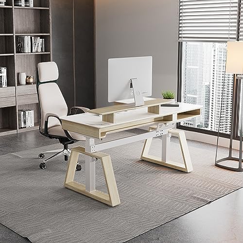 EUREKA ERGONOMIC Electric Standing Desk with Dual Drawers, 63" Height Adjustable L-Shaped Office Desk