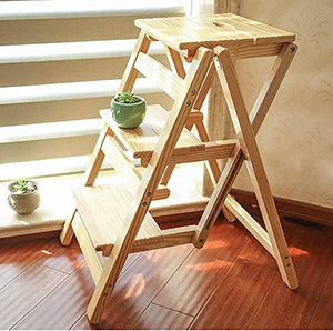 LUCEAE 3-Step Sturdy Folding Wooden Step Stool - Non-Slip, Portable, Space-Saving