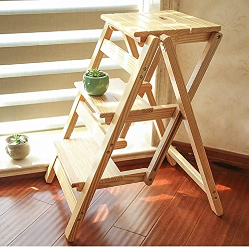 LUCEAE 3-Step Sturdy Folding Wooden Step Stool - Non-Slip, Portable, Space-Saving