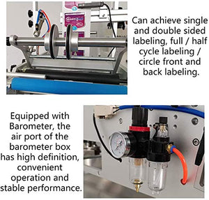 Hanchen Semi-Automatic Round Bottle Labeling Machine, High Speed Adjustable Labeler Pneumatic Label Applicator Machine for Width 20-230mm Length 20-300mm in Label 10-30pcs/min (110V)
