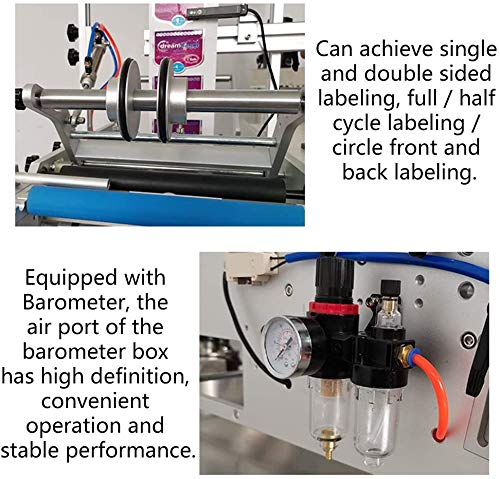 Hanchen Semi-Automatic Round Bottle Labeling Machine, High Speed Adjustable Labeler Pneumatic Label Applicator Machine for Width 20-230mm Length 20-300mm in Label 10-30pcs/min (110V)