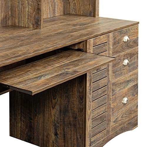Generic Home Office Computer Desk with Hutch, Antiqued Paint Finish