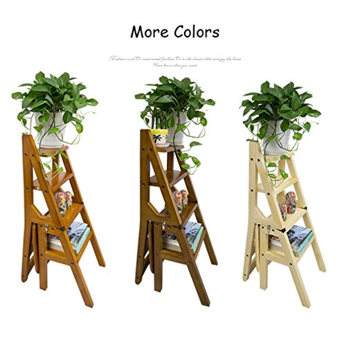 LUCEAE Bamboo 4-Step Folding Step Ladder with Non-Slip Treads