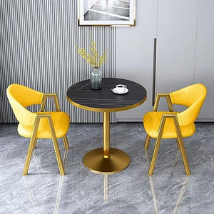 HARELA Modern Round Table and Chair Set - 1 Table 2 Chairs, Kitchen & Dining Furniture, 60cm - Yellow