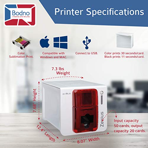 Evolis Zenius Single Sided ID Card Printer & Complete Supplies Package with Bodno Bronze Edition ID Software