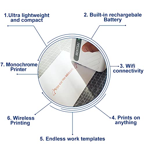 BENTSAI B10 Mini Handheld Printer Mobile Printer Wirless WiFi Printer with iOS/Android APP (White) DIY Printing QR-Code Barcode Production Date Logo Batch Number Print on Cartoon Box Wood Paper Canvas