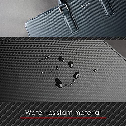Dom Teporna Italy Carbon Genuine Leather Briefcase for Men Business Bag Water Resistant - Black