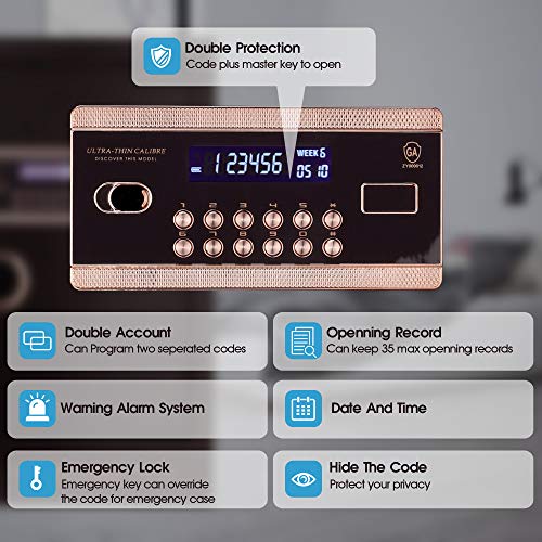 TIGERKING Digital Security Safe Box Solid Alloy Steel Construction with 4 Live-Locking Bolts Password Plus Key Setting for Home Office Hotel 1. 34 Cubic Feet