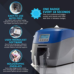 ID Maker Apex 2 Sided Card Printer Machine & Supply Kit for Badge Printing - Print Professional Quality Identification Badges - IDMaker Software, Premium Camera, 300-Print Color Ribbon, 100 PVC Cards