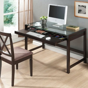 Baxton Studio Idabel Dark Brown Wood Modern Desk with Glass Top