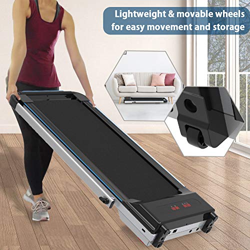CIIHI C Portable Treadmill for Small Spaces Foldable Under Desk Compact for Home Office Apartment Electric Walking Machine with Safety Key Remote Control and 2 Wheels