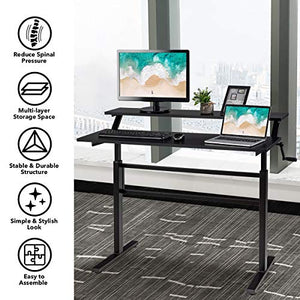 Tangkula Standing Desk, 2-Tier Height Adjustable Sit to Standing Desk, Computer Desk Workstation with Monitor Stand & Foldable Crank Handle, Ergonomic Home Office Desk (Black)