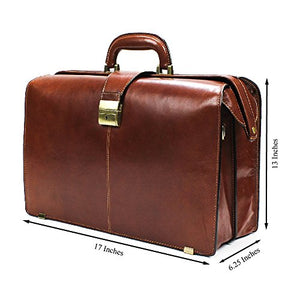 Tony Perotti Mens Italian Bull Leather Benevento Double Compartment Lawyer's Leather Laptop Briefcase in Cognac