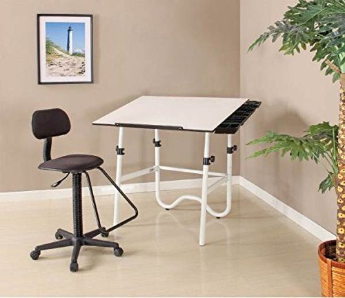 Alvin White Base Onyx Table with Drafting Chair and Storage Tray