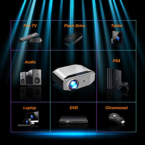 GooDee YG620 Native 1080p Projector 6800 Lux 300" Full HD LCD Video Projector 1920x1080 Home & Business & Outdoor Projector, Compatible with iPhone, Android, PC, PS4, TV Stick, HDMI, VGA, USB, etc