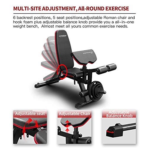 HARISON Weight Bench Adjustable with Preacher Pad and Leg Extension Full Body Workout Incline Decline Exercise Workout Bench for Home Strength Workout (Updated Version)