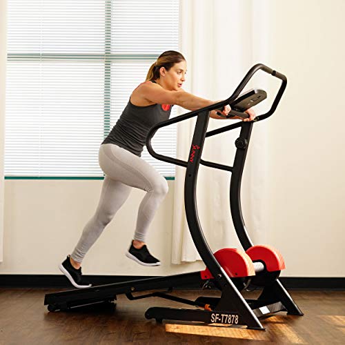 Sunny Health & Fitnesss Manual Treadmill with Adjustable Incline, Magnetic Resistance, 300 LB Max Weight, LCD and Pulse Monitor, Tablet Holder- SF-T7878,Black