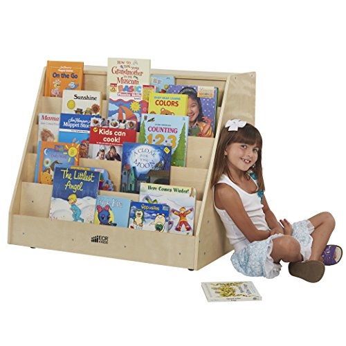 ECR4Kids Birch Book Display Stand with Storage with Rolling Casters, Double-Sided Hardwood Book Shelf Organizer for Kids, 5-Shelves with 2-Shelves, Mobile Display Stand for Classrooms and Home