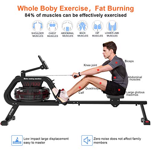 SNODE Water Rowing Machine with Bluetooth APP, Home use Water Resistance Rower Machine 331 lbs Capacity, Water Row Machine Home use with LCD Monitor and Pad Holder