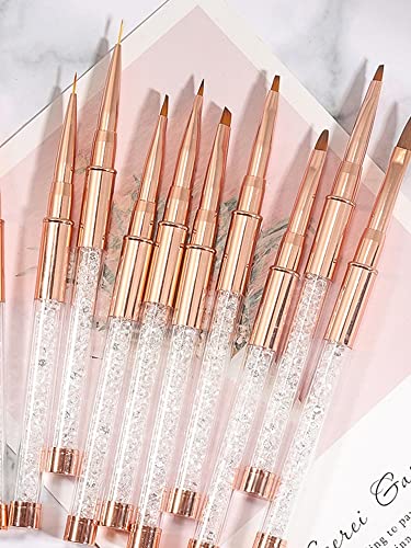 FKSDHDG 11PCS/Set Rose Gold Nail Brush Crystal Electroplated Rod Diamond Double Point Nail Pen Nail Art Tools
