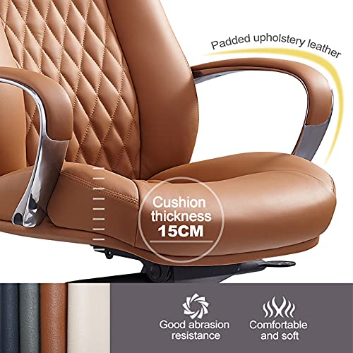 FURIJING Genuine Leather High Back Office Chair with Aluminum Swivel Base - Brown
