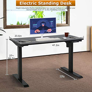 Height Adjustable Computer Desk, Home Office Gaming Desk, 47.2" Modern Simple Style Sit Stand Electric Desk, Writing Computer Workstation or Home Office,Black