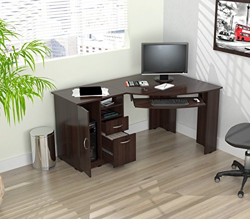 Inval America L-Shaped Corner Desk, Espresso