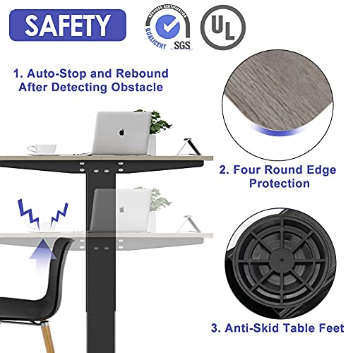 Electric Standing Desk, 4 Memory Contorller, Sit Stand Up Desk for Home Office, 55"x28" Adjustable Height Automatic Rising Sturdy Computer Workstations, Willow Wood Grain&Leather Table Top/Black Frame
