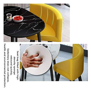 AkosOL Office Table and Chair Set - Business Dining Marble Table with Two Leather Chairs - Black Yellow