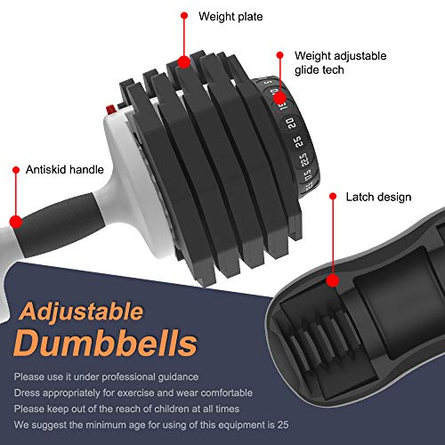 Ativafit Adjustable Dumbbell Fitness Dial Dumbbell with Handle and Weight Plate for Home Gym Note: Single (71.5 lbs) (55)