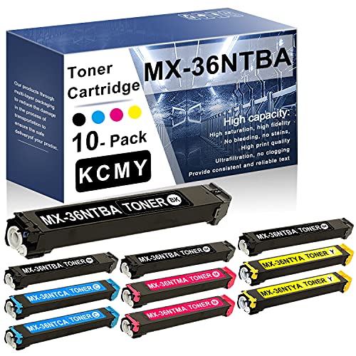 Compatible MX-36 MX-36NTBA MX-36NTCA MX-36NTMA MX-36NTYA High Yield Cartridge Replacement for Sharp MX-2610N 2615N 3110N 3115N 3610N Printer Toner (10 Pack,4BK+2C+2M+2Y)